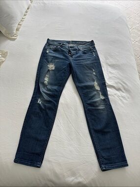 7 For All Mankind Dark Blue Distressed Skinny Jeans